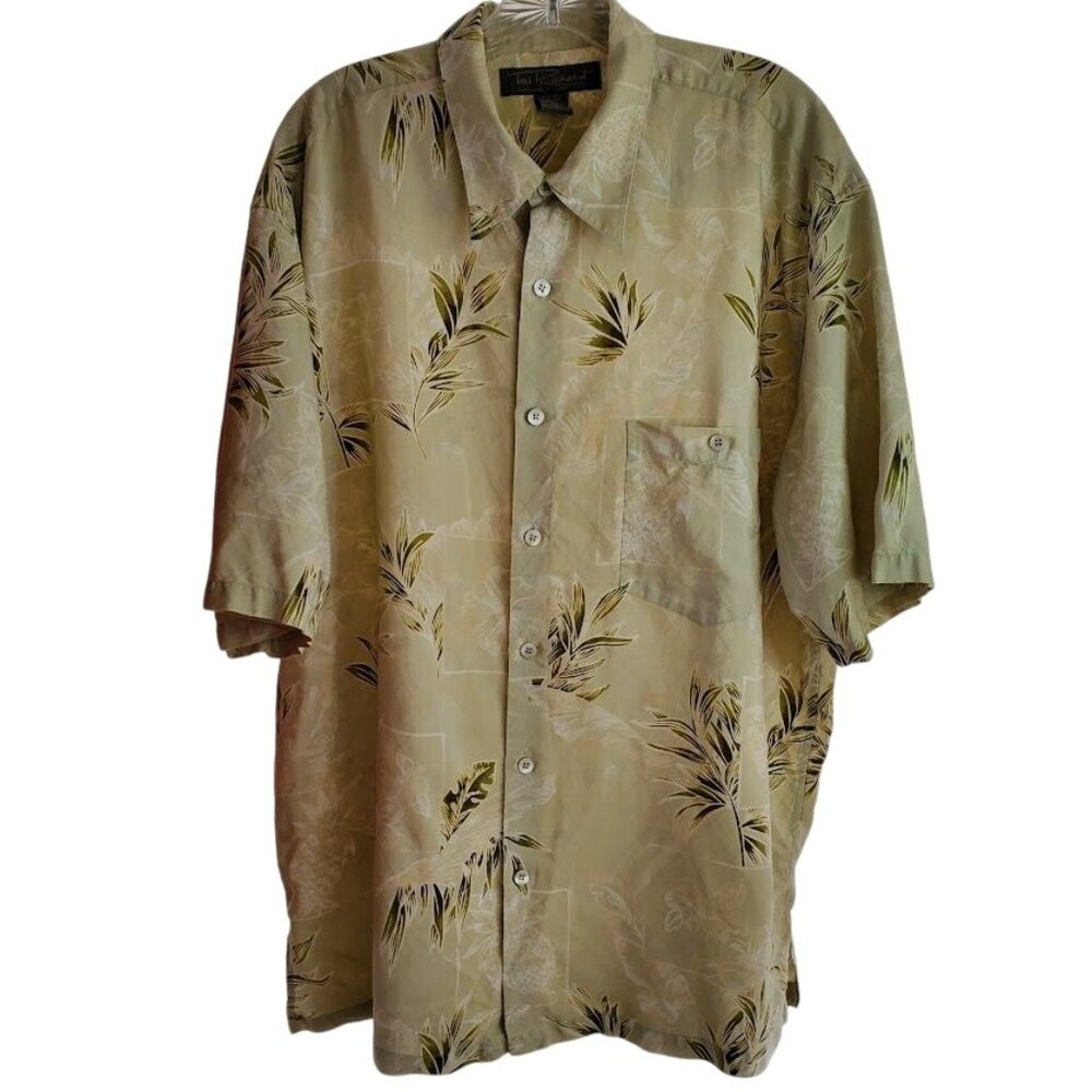 Tori Richard XL Silk Hawaiian Shirt Green Palm Print Honolulu